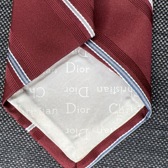 Christian Dior Necktie Burgundy Red Striped Classic Power Tie 3" Wide 54" Long - Picture 4 of 6